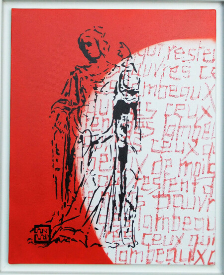 An Pra - L'Hiver / Pauvres ceux qui restent...2010 - acrylique et encre sur toile / po&egrave;me - 33x41 - 430 euros encadr&eacute;