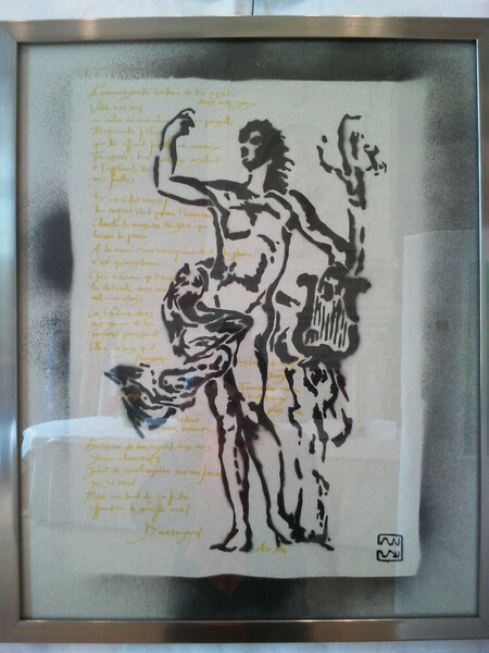 An Pra - D'un regard 2013 - acrylique et encre sur carton/po&egrave;me - 43x53 encadr&eacute; sous verre - 290 euros