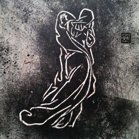 An Pra - Dolorosa 2012 - Acrylique sur papier m&ucirc;rier maroufl&eacute; sur toile - 20x20x4 - 65 euros