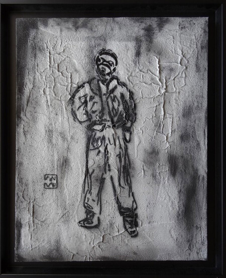 An Pra - L'Archange au mortier 2014 (hommage &agrave; Mermoz) - technique mixte sur toile - 40x50 - 580 euros encadr&eacute;