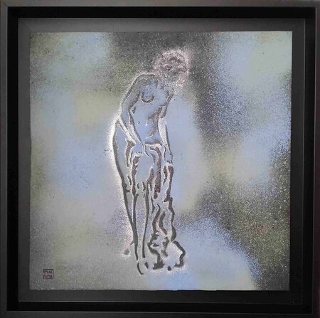 An Pra - Nymph&eacute;e 2018 - technique mixte sur toile - 30x30- 220 euros encadr&eacute;